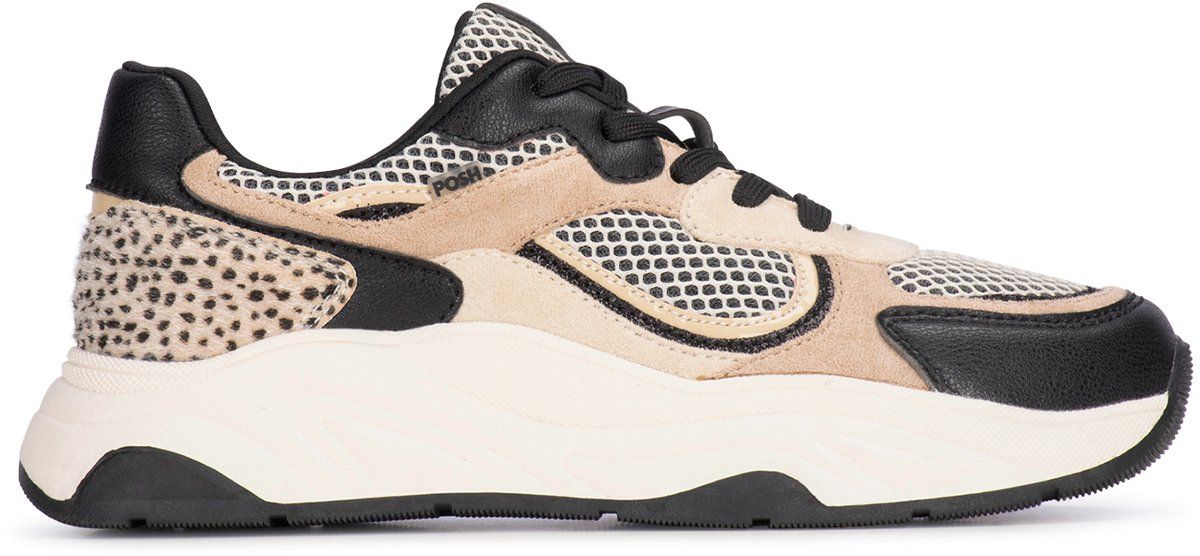 Posh By Poelman Macy - Dames Sneakers - Imitatieleer - Wit Met Beige