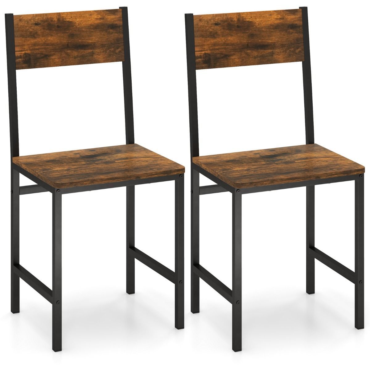 coast Set van 2 Eetkamerstoelen - Rustiek Bruin - Metalen Poten&Schuine Rugleuning (2 stuks)