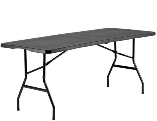 Brasq Inklapbare Vouwtafel Zwart - 180x70x74cm- Campingtafel - Klaptafel - Weerbestendig - Tafel Met