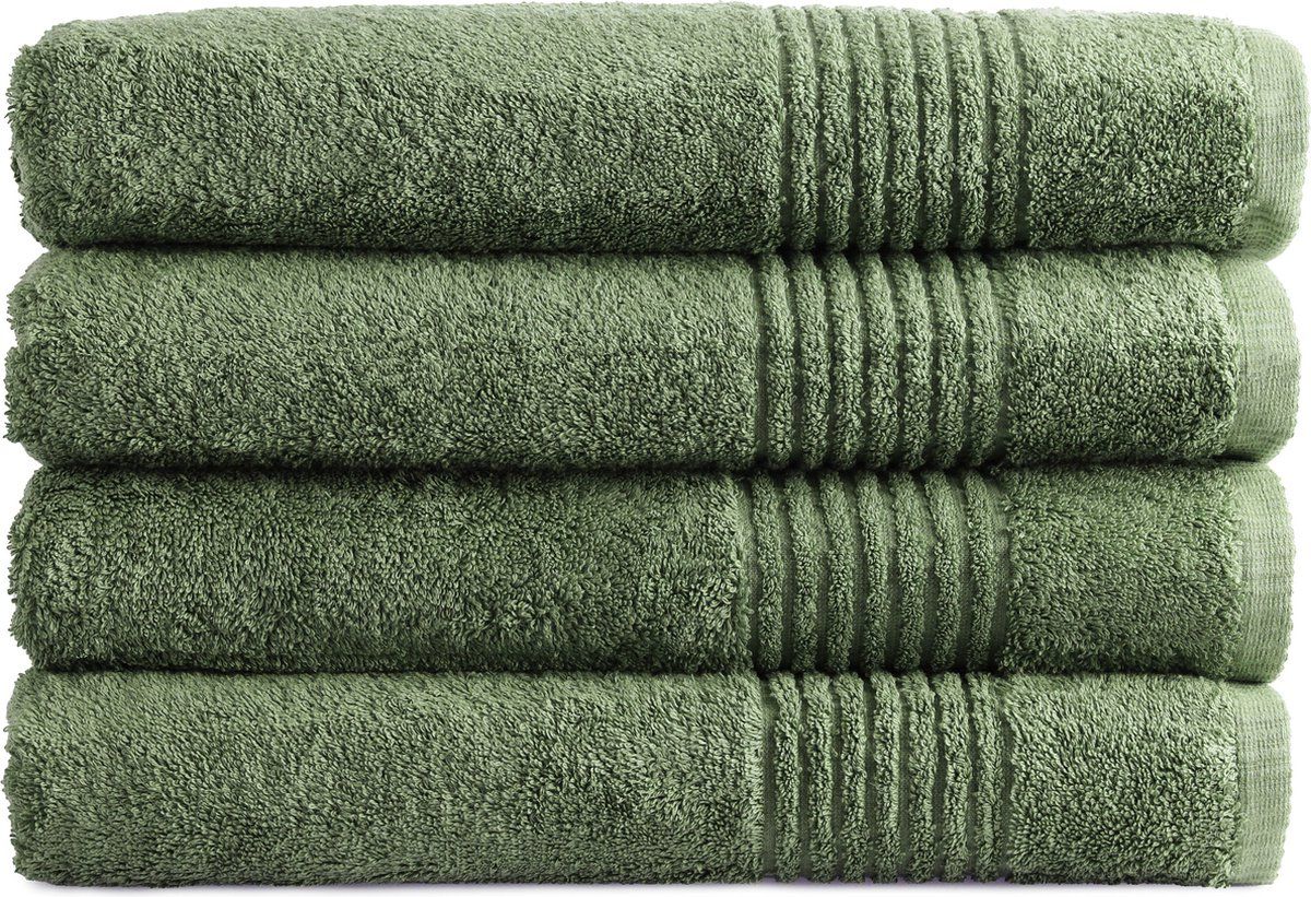 Phlox Handdoek Supreme Collectie - 70x140 - 4 Stuks - Oeko-Tex Made In Green - 600 G/m2 Zacht Katoen - Oud Groen