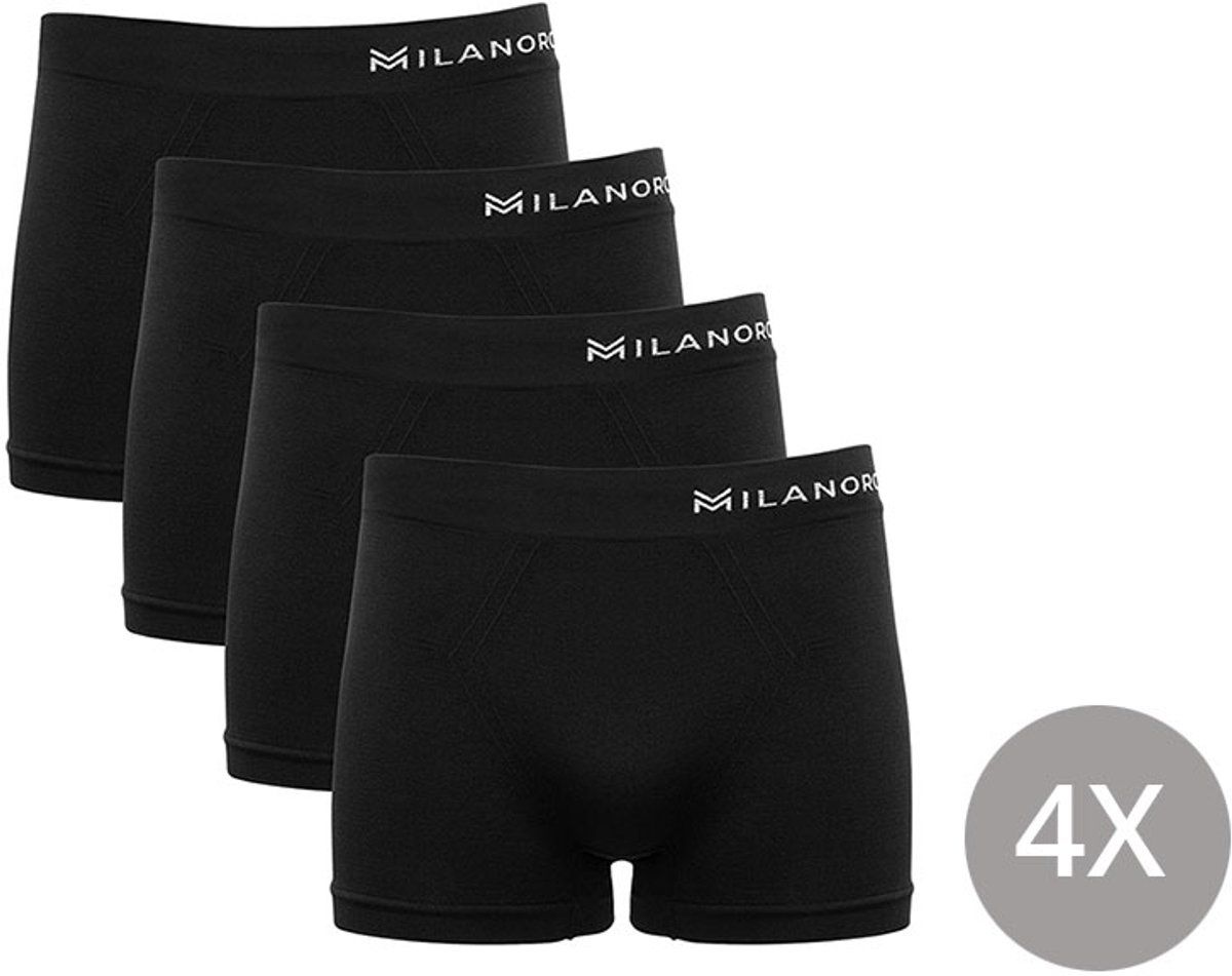 Milanoro - Naadloze Boxershorts - Set Van 4 - Zwart (4 Stuks)