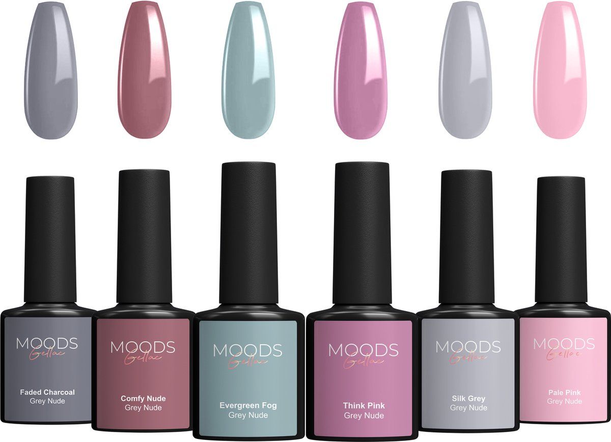 Moods Gellac 6-delige Set - Gel Nagellak - 8ML - Grey Nude Edition - Gellac - Nagels - Gellak Starterspakket - Nude Kleuren