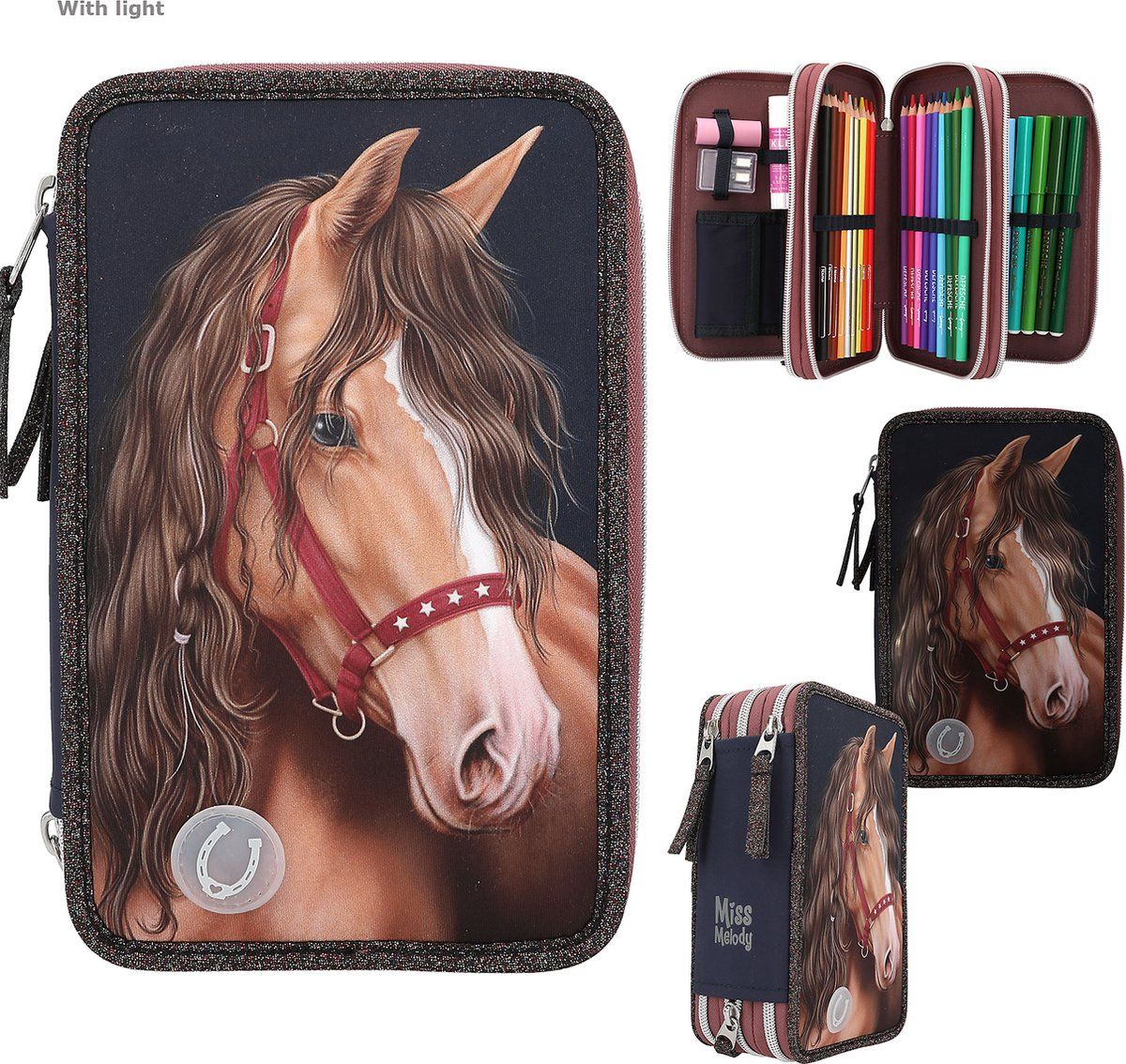 Depesche Miss Melody - 3-vaks Etui - Led Paardenhoofd Met Glitter - Blauw