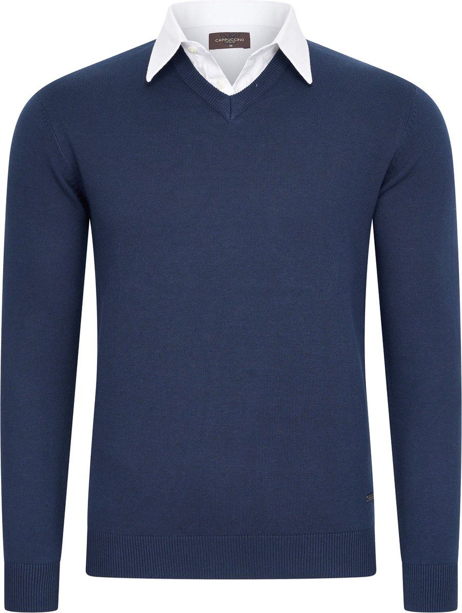Cappuccino Italia Mock Pullover - Heren Trui Met Overhemdkraag - Blauw - Maat Xxl