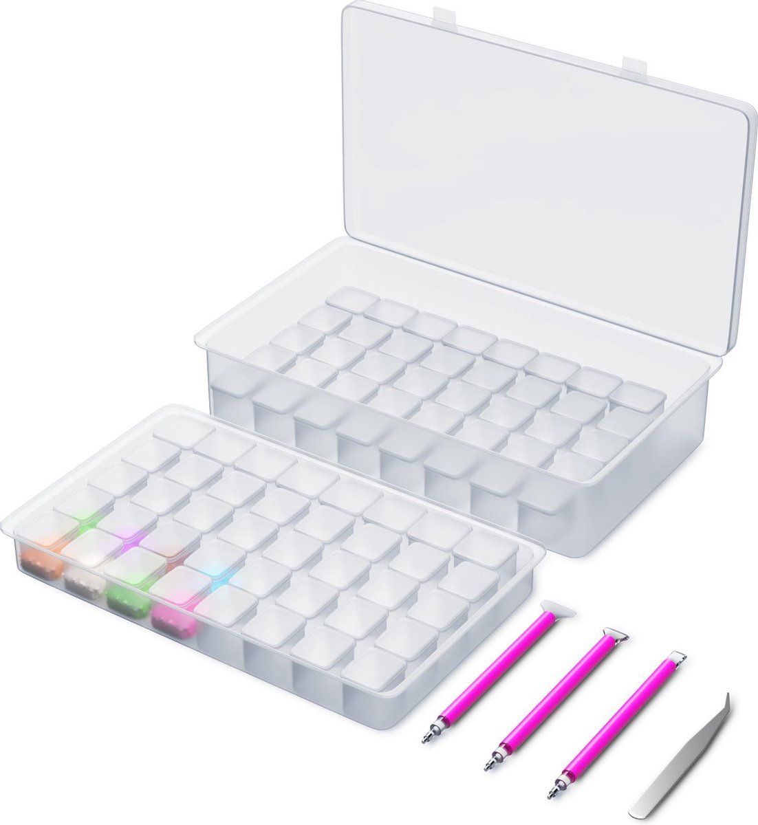 Rubye® Diamond Painting Opbergdoos - Sorteerdoos - Diamond Painting Volwassenen - Pennen - Pincet - Opbergbox 84 Vakjes