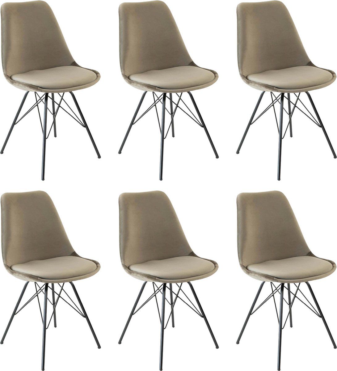 Kick Kuipstoel Velvet Taupe - Zwart Frame - Set Van 6