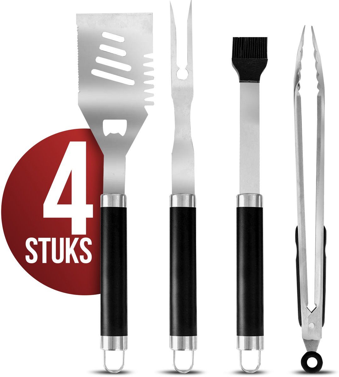 Lugia Bbq Accessoires Set - 4 Delig - Rvs Barbecue Tang Spatel Borstel Vork