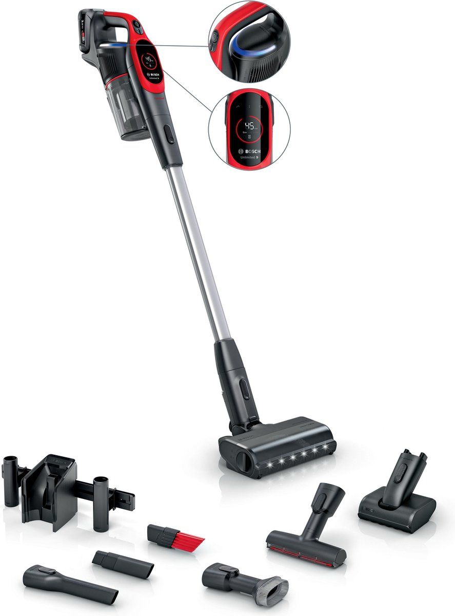 Bosch Unlimited 9 BBS931PET - Draadloze Steelstofzuiger - MicroClean Technologie - Rood