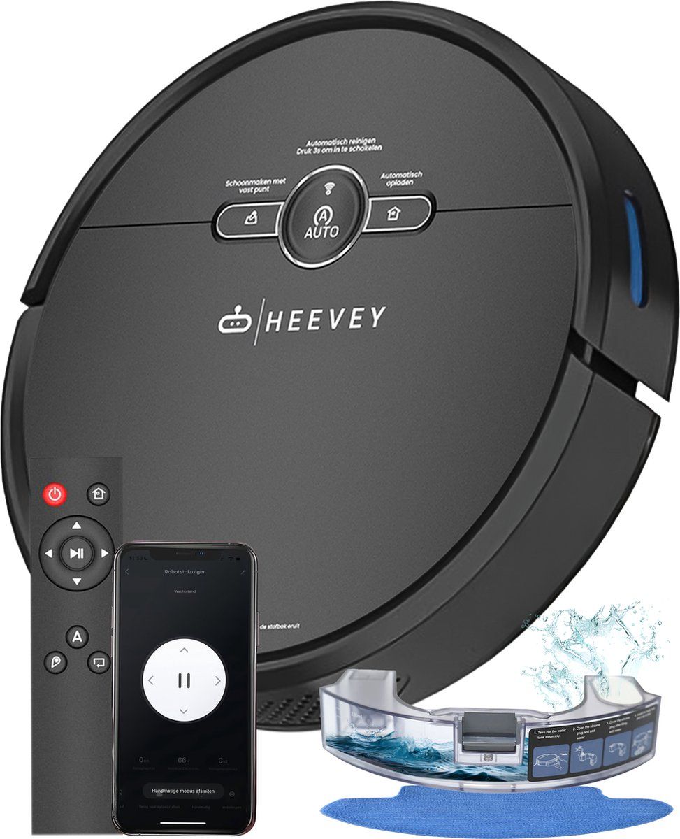 Heevey Robotstofzuiger Zwart - Dweilrobot - Automatisch Opladen - 120 Min Werking