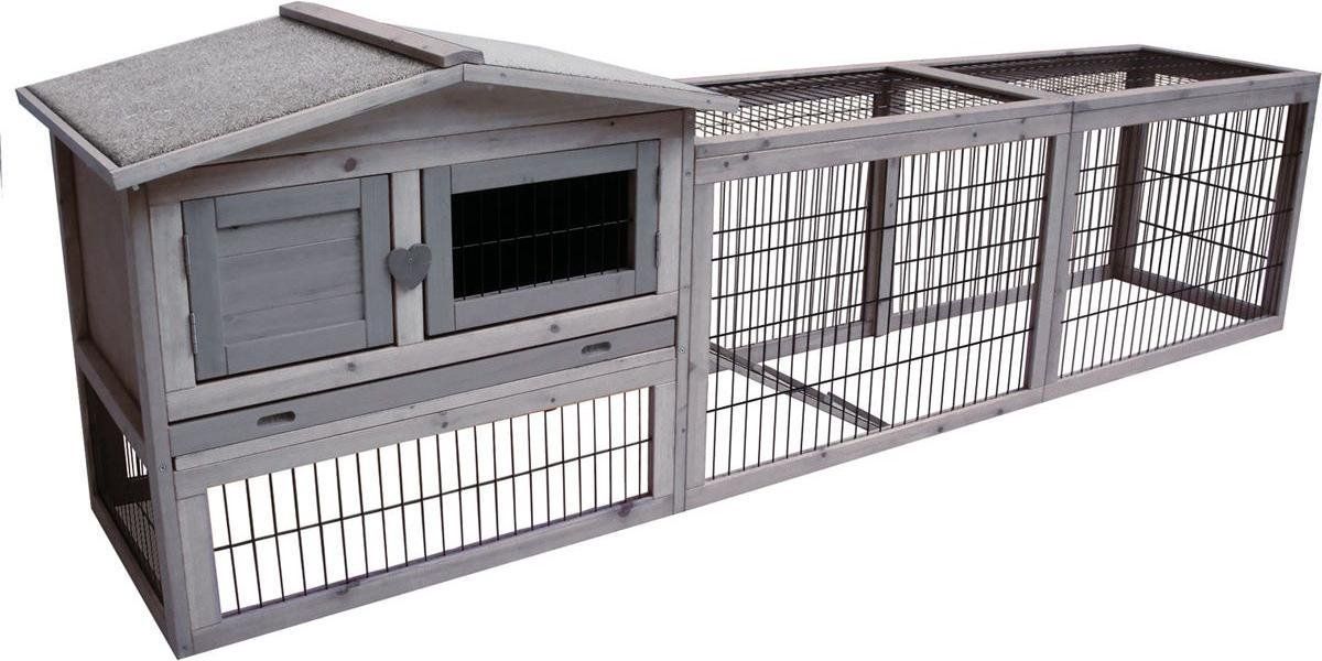 Flamingo Jumbo Cottage - Konijnenhok Met Ren - Extra Groot 230x53x70 Cm Grijs