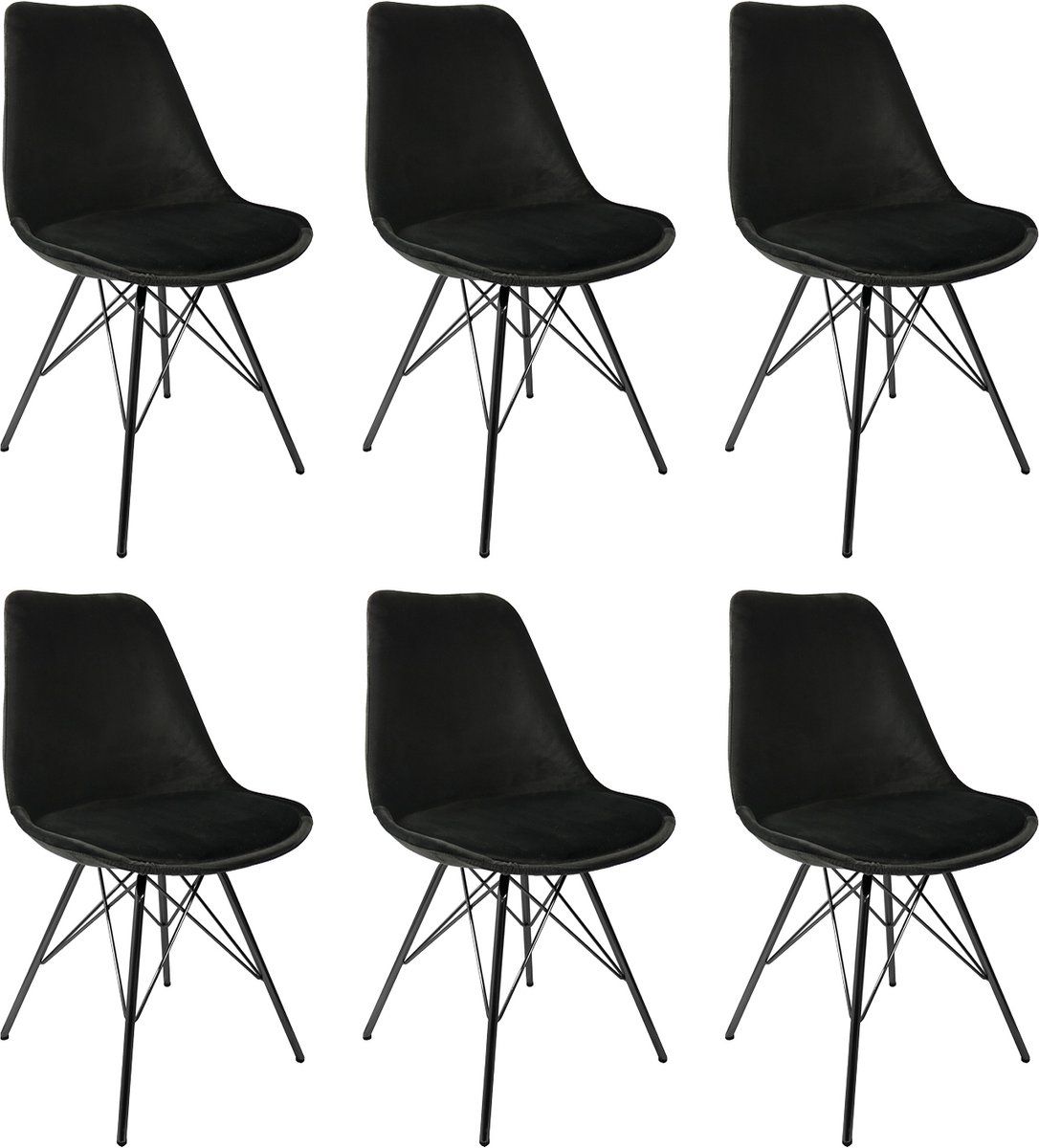 Kick Kuipstoel Velvet Zwart - Zwart Frame - Set Van 6