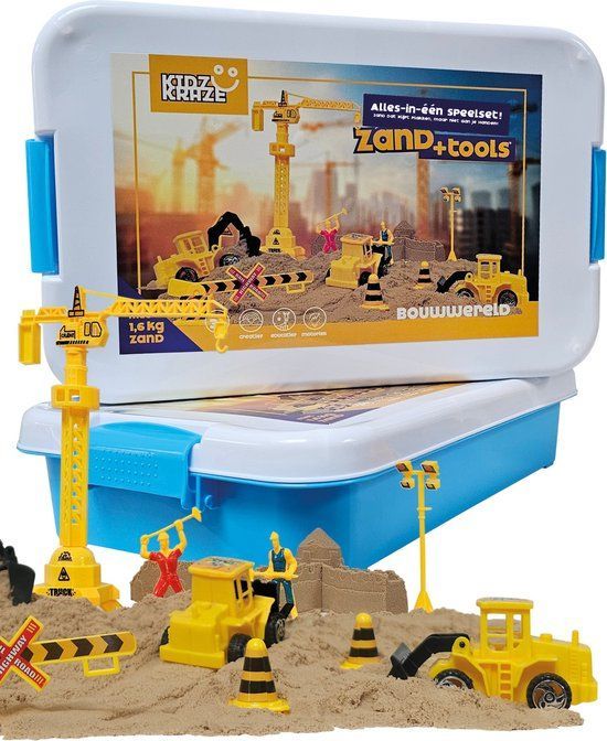 KidzKraze® Bouwwereld - Speelzand 1, 6 Kg - 6 Graafmachines 6 Zandvormpjes - Bruin