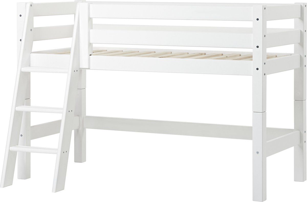 Hoppekids Eco Luxury Halfhoogslaper 70x160 Cm Met Schuine Ladder, Wit.