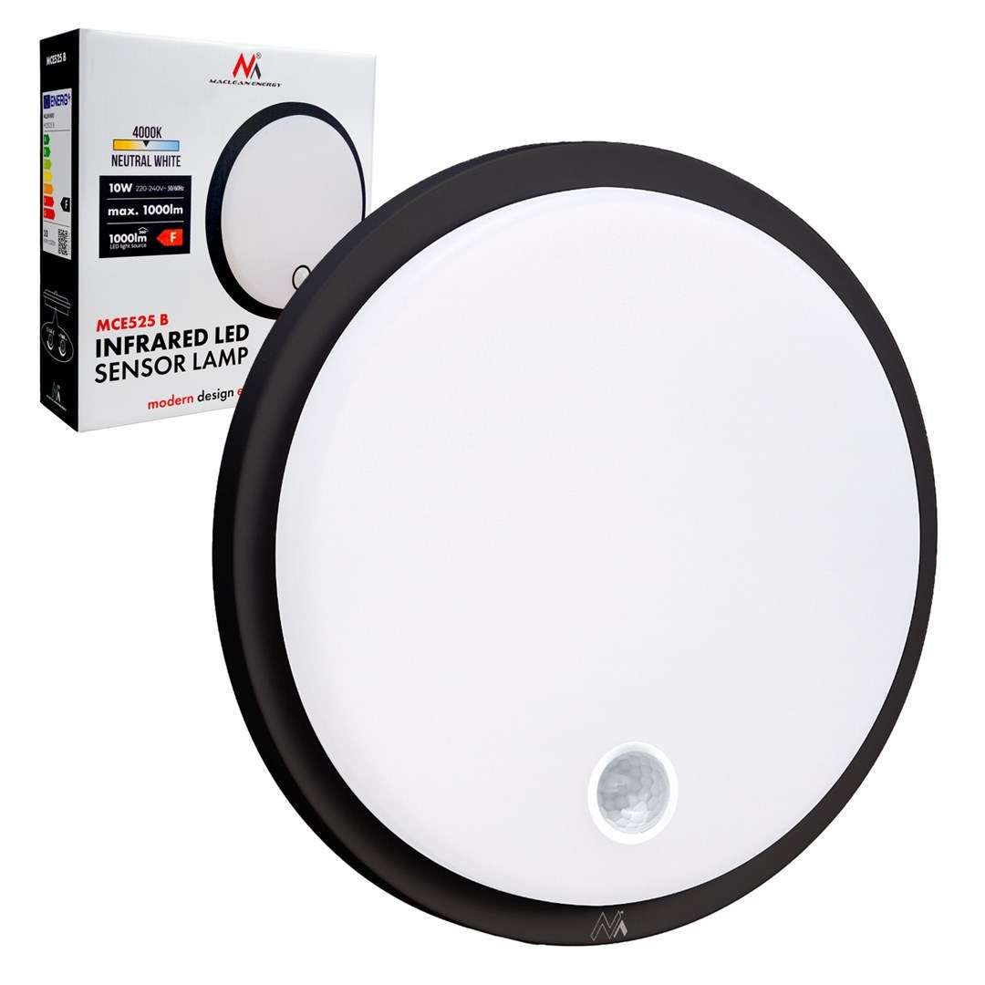 Merkloos Led-lamp Met Bewegingssensor Maclean, Pir-sensor, Kleur Zwart, 10 W, IP65, 1000 Lm, Neutrale Kleu...