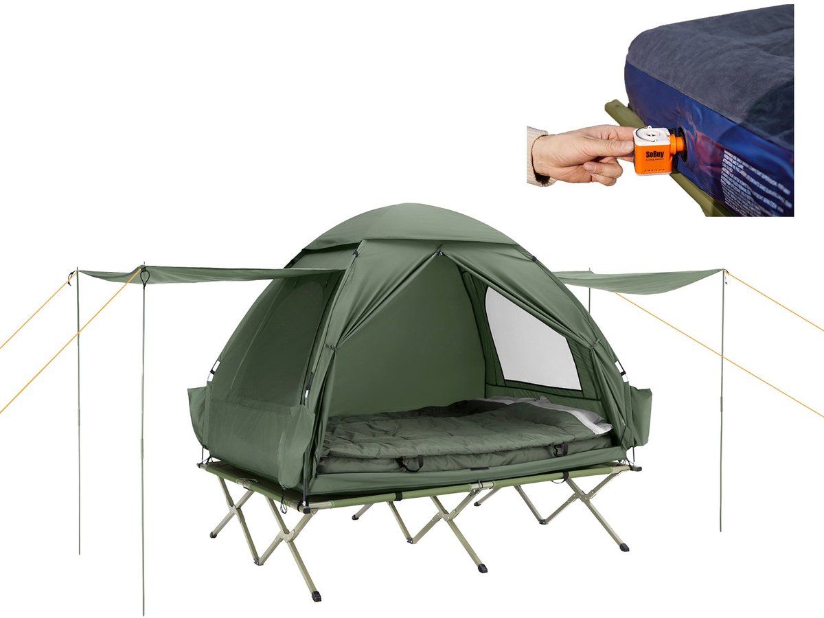 SoBuy OGS32-L-Gr Campingtent - Opblaasbaar Met Dak - 2-persoons - Donkergroen