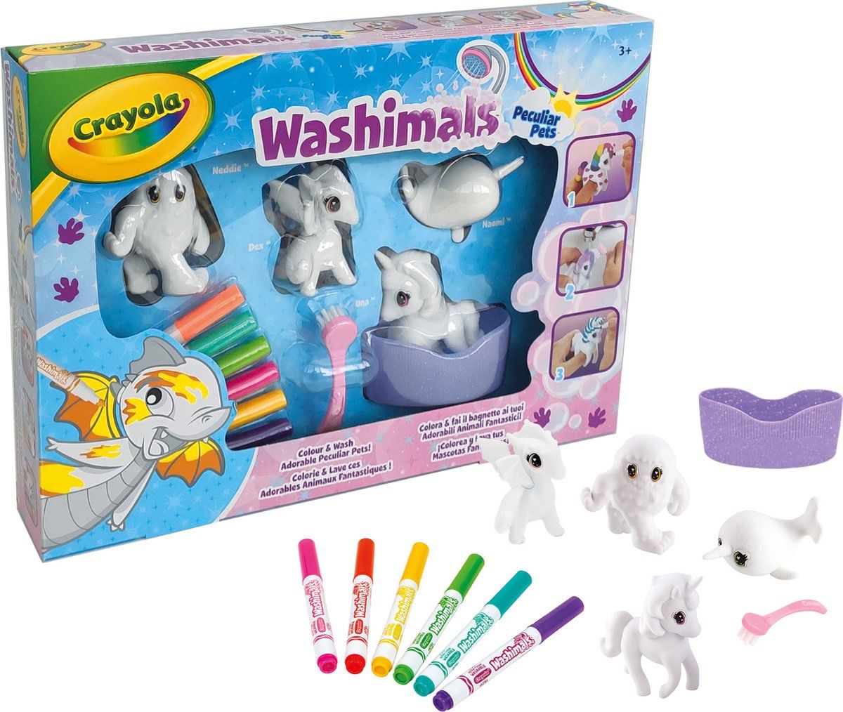 Crayola Washimals - Hobbypakket - 4 fantasiewezens en 6 afwasbare viltstiften