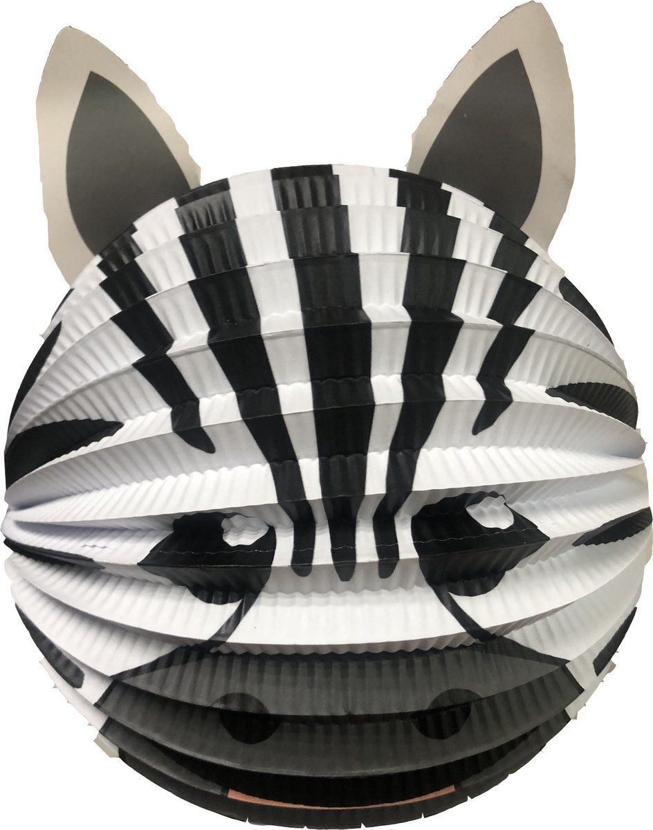 Haza Lampion Zebra - 20 Cm - Zwart/wit - Papier - Sint Maarten/kinderfeestje Lampionnen