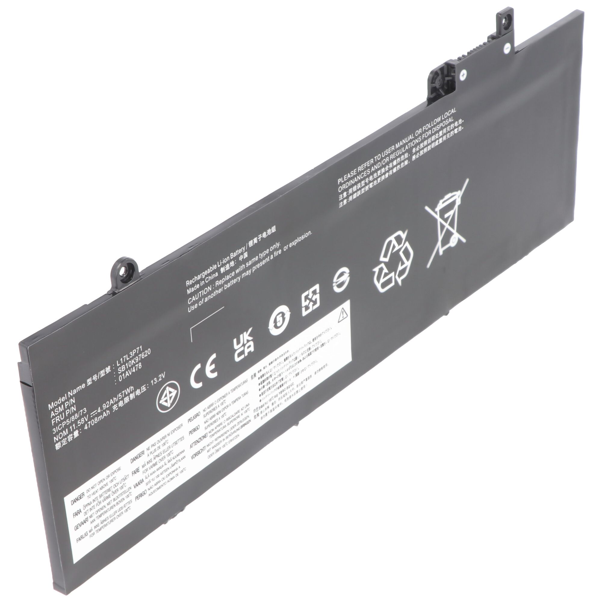 Accu geschikt voor Lenovo ThinkPad T480s, 01AV478, 01AV479, L17L3P71, 11.58V, 4600mAh