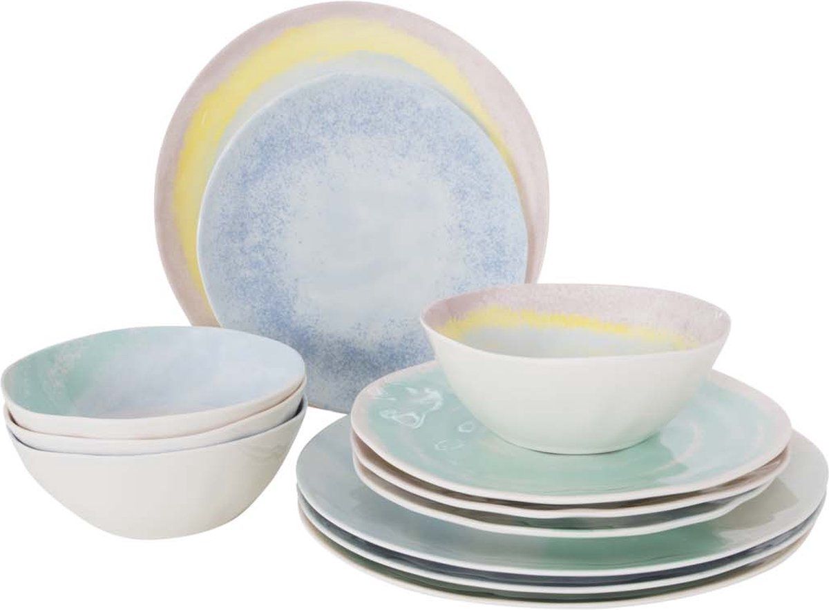 Bo-Camp Barfleur - Servies - 12-delige Melamine Set - Pastel (12 Stuks)