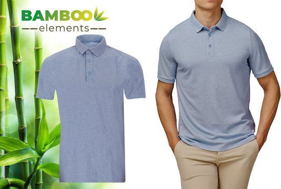 Bamboo Elements - Heren Piqué Polo - Korte Mouwen - Licht Blauw L