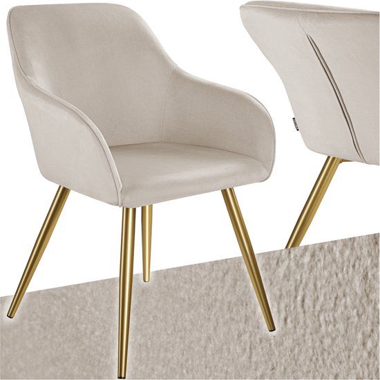 Tectake® Eetkamerstoel Marilyn - Met Armleuningen - Elegante Stoel Met Gevoerde Zitting In