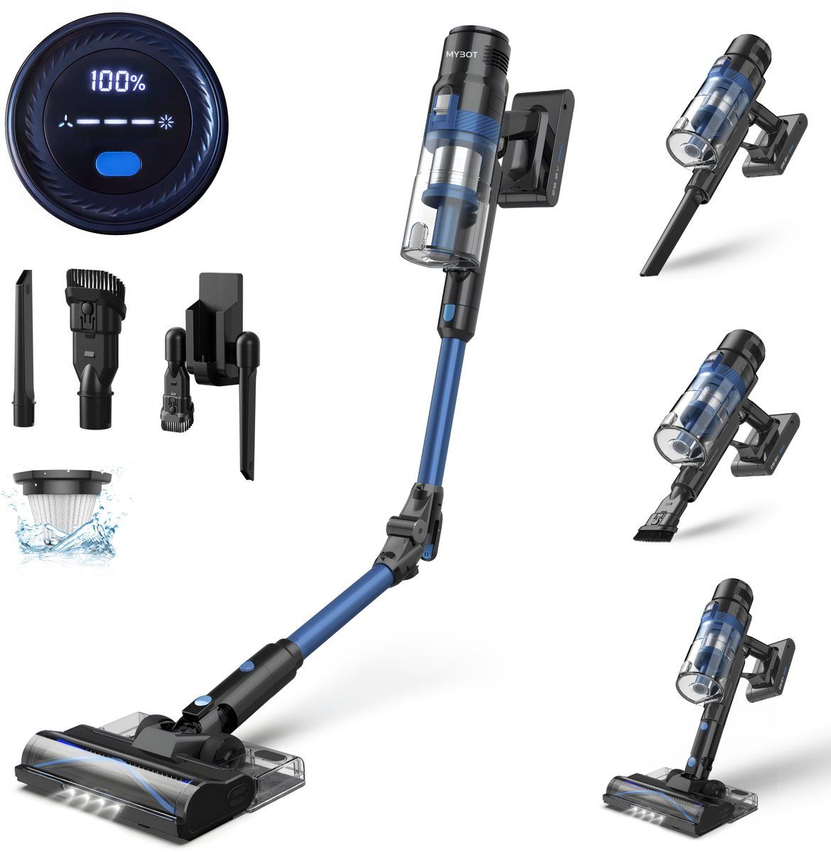 Mybot S8 Ultra - Steelstofzuiger - 430W - 30Kpa - 3 Zuigniveaus - Draadloos - Zakloos - Zwart