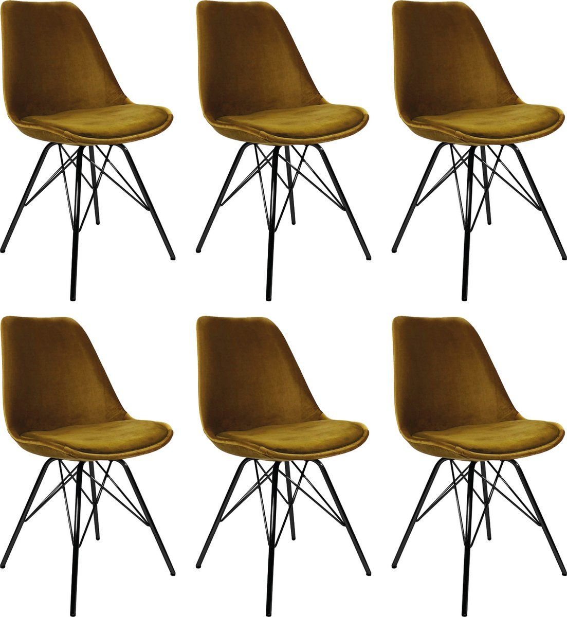Kick Kuipstoel Velvet Goud - Zwart Frame - Set Van 6