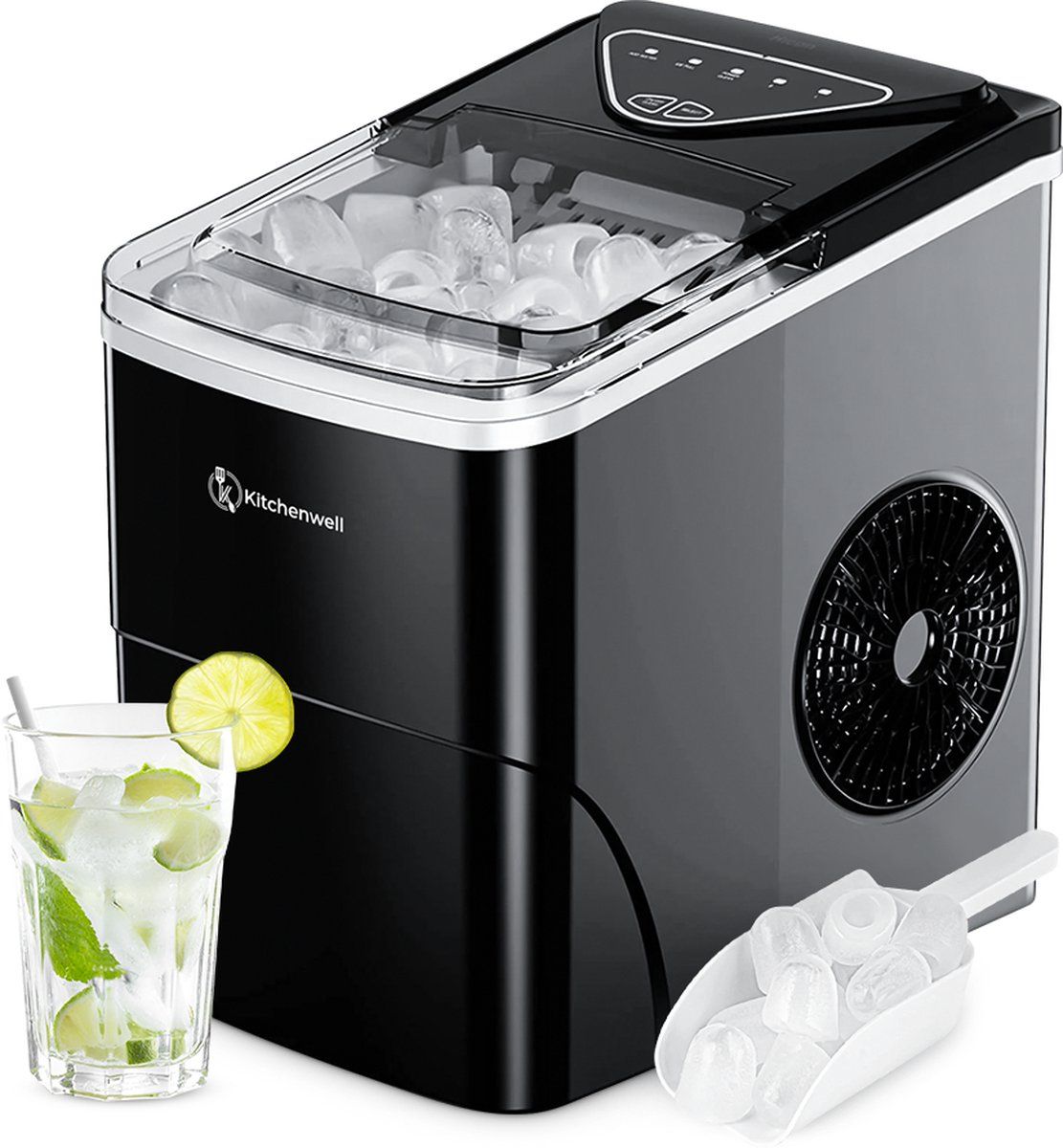 Kitchenwell IJsblokjesmachine - 12kg/24 Uur - Zelfreinigingsfunctie - Zwart