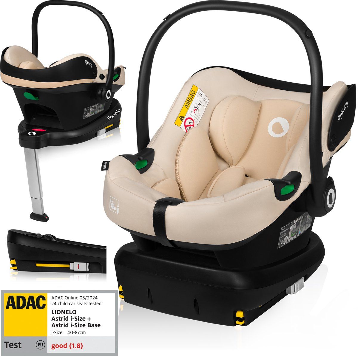 Lionelo Astrid i-Size SET - Autostoeltje 40-87 cm - ISOFIX-Basis - ADAC Getest - R129 i-Size - Memory Foam - Verstelbare Hoofdsteun - Zijdelingse