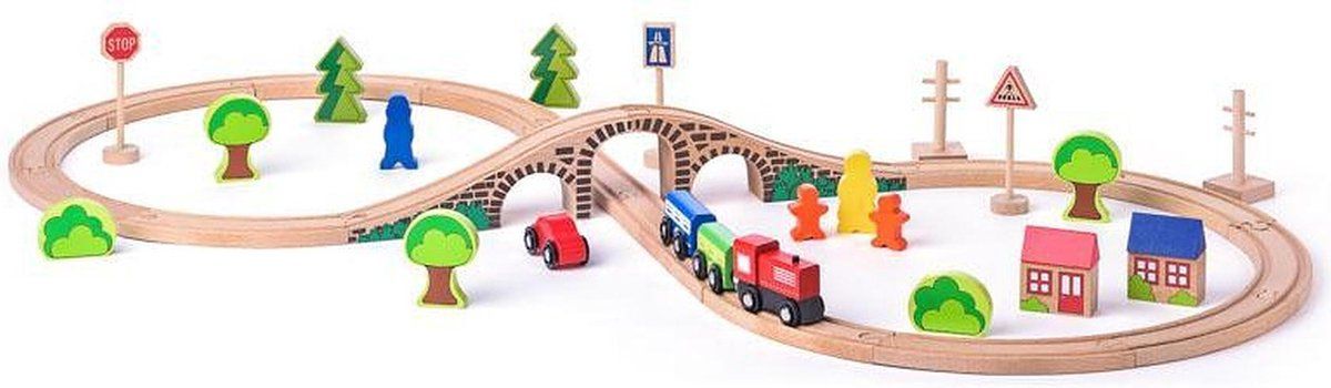 Woody Toys Houten Treinbaan 8-figuur 40-delig 93061