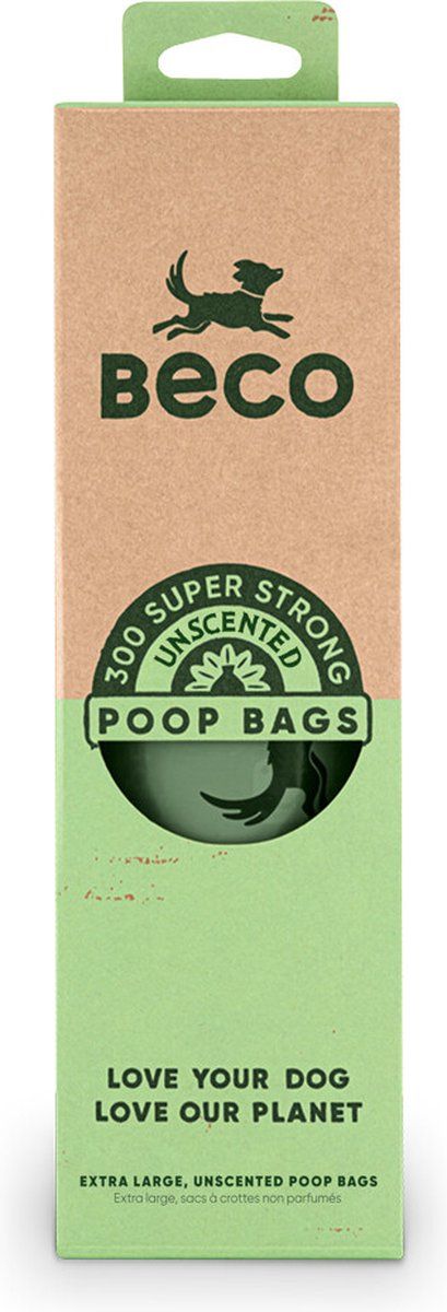BecoPets Beco Pets Poop Bags Dispenser - 300 Stuks - Groot Sterk Lekvrij - Groen