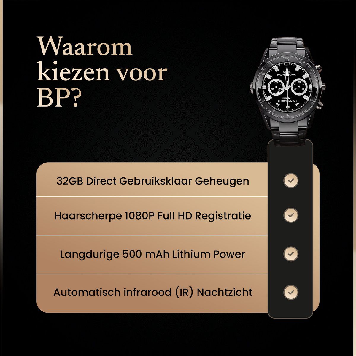 BP® Spy Camera Horloge - Verborgen Camera - FULL HD 1080P - Nachtzicht - Zwart