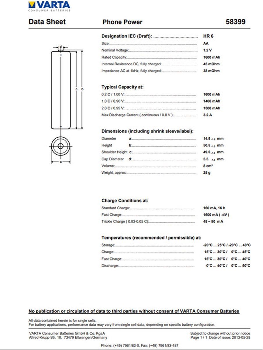 Varta Batterij Geschikt Voor Mbo CT1600, CT1650, CT1680, CT1800 NiMH Batterij 1600mAh