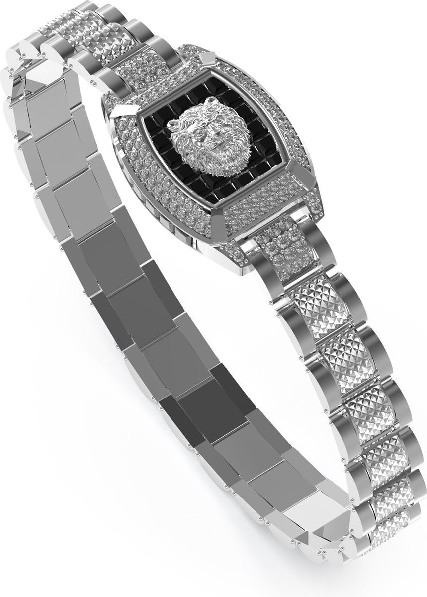 Guess Jewellery JUMB05000JWSTT-U - Schakelarmband - Leeuwenkop Bedel Met Zwarte Stenen - Zilverkleurig