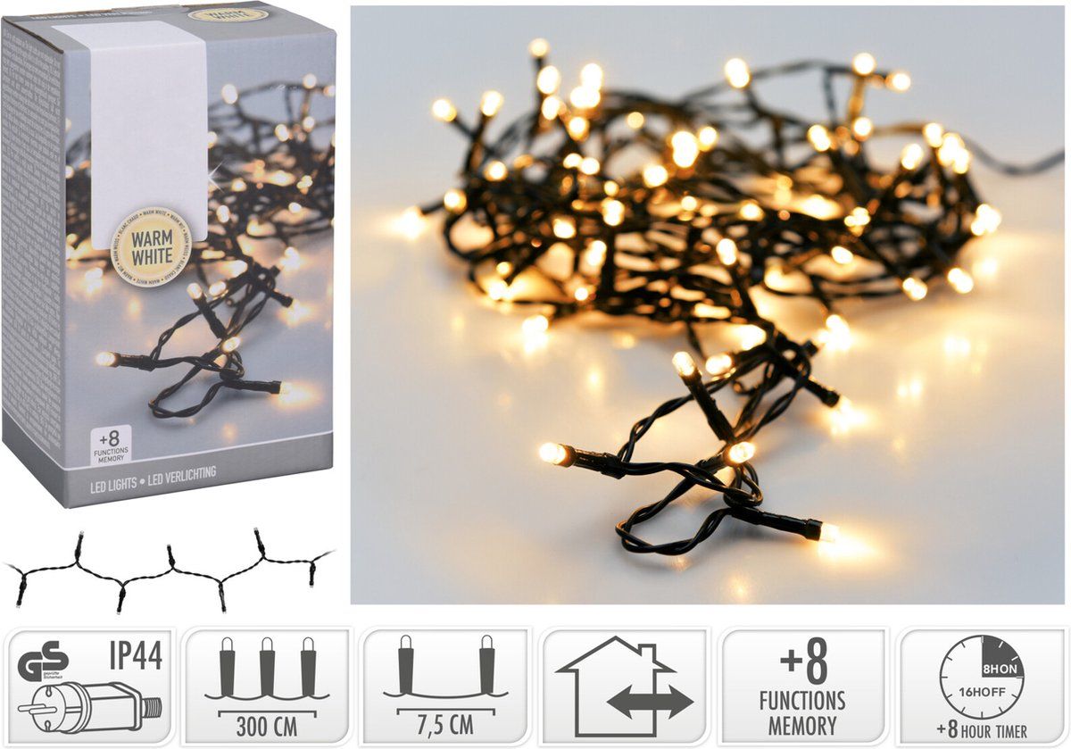 Merkloos Kerstverlichting 40 Led- 3m - Warm Wit - Timer - Lichtfuncties - Geheugen - Buiten -Binnen