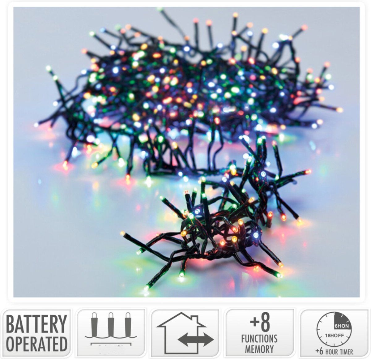 Merkloos Clusterverlichting 192 Led - Kerstverlichting- 1.4m - Multicolor - Batterij - Lichtfuncties - Geheugen - Timer