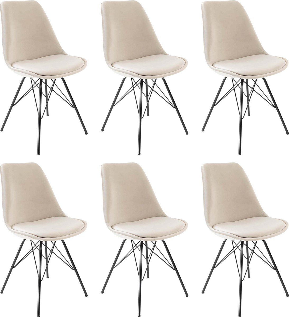 Kick Kuipstoel Velvet Champagne - Zwart Frame - Set Van 6