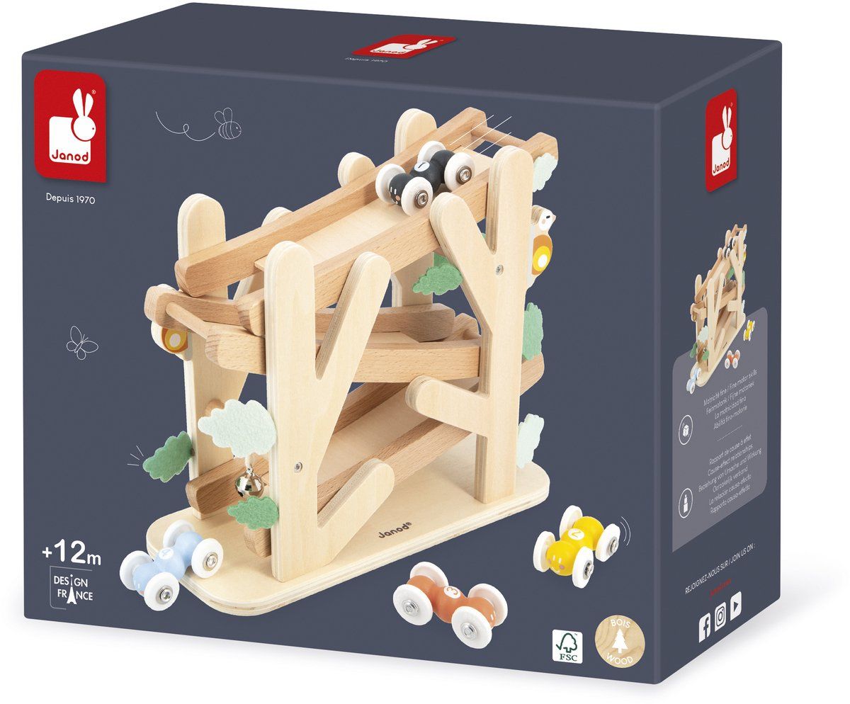 Janod Sweet Cocoon - Houten Mierenloper - 4 Rollende Mieren - Bel Bij Finish - Educatief Speelgoed