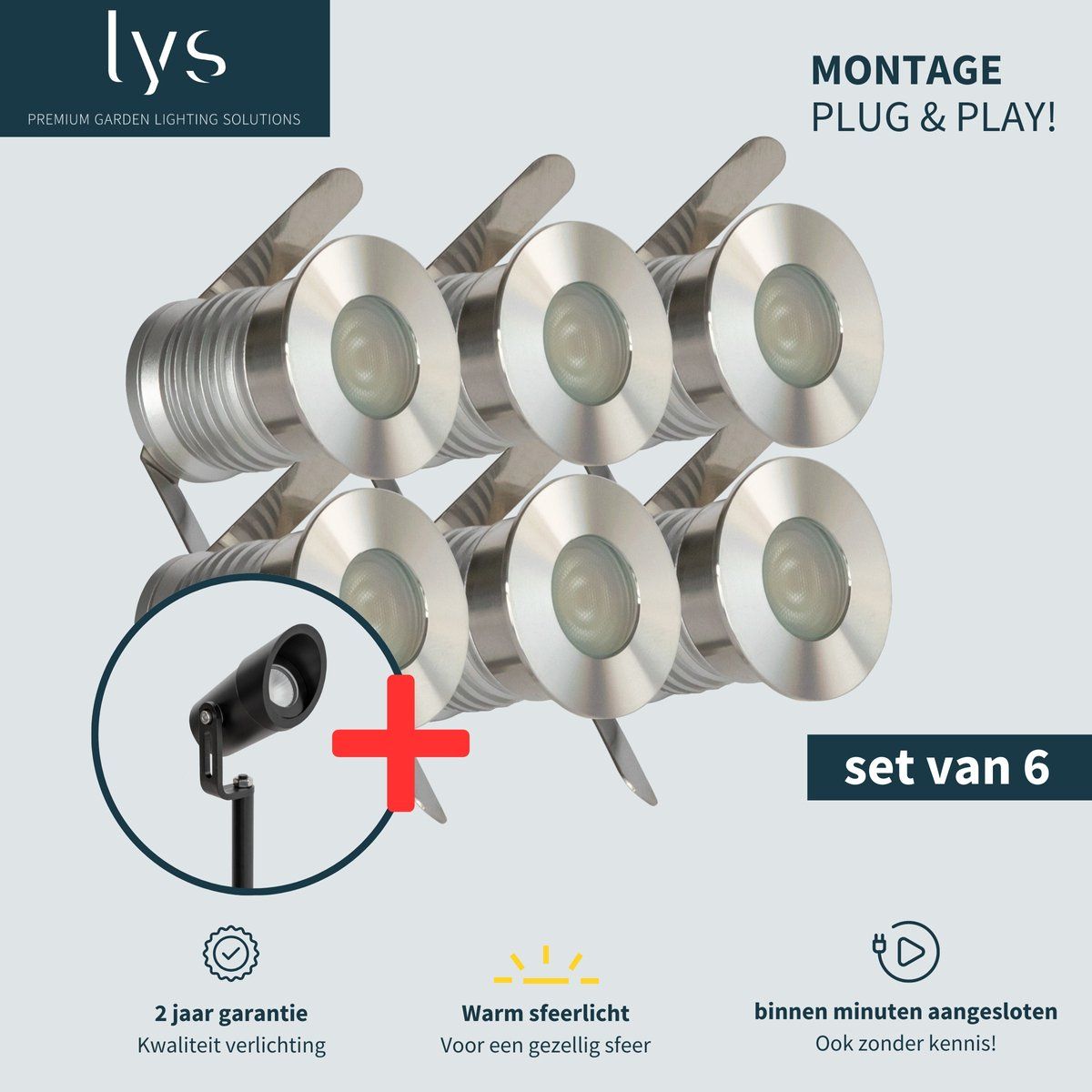Lyslight Olan Grondspots Complete Set - Tuinverlichting - Eenvoudig Te Installeren - Aluminium/Rvs (6 Stuks)