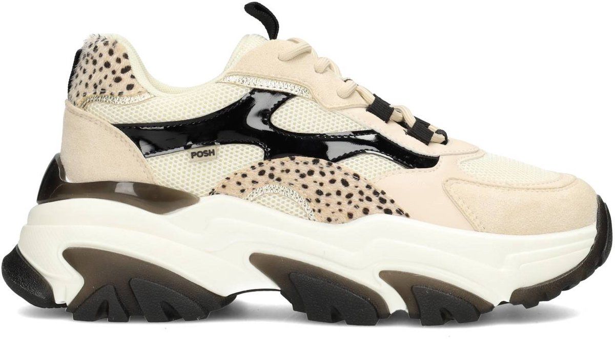 Posh By Poelman Polly - Dames Sneakers - Chunky Zool 5, 5 Cm - Beige Met Combinatie