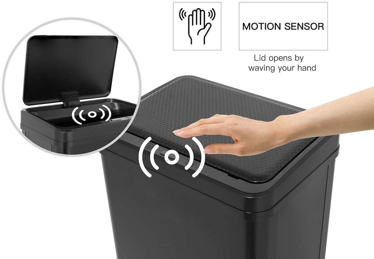 Buccan - Grote Prullenbak - Bewegingssensor - Zwart - 60 Liter