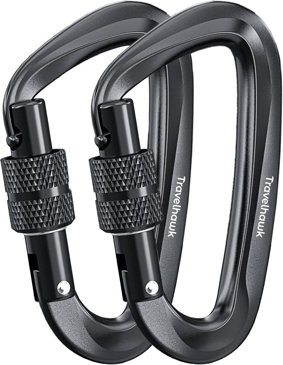 Travelhawk Karabijnhaak - Musketonhaak - Schroefsluiting - Aluminium - Zwart