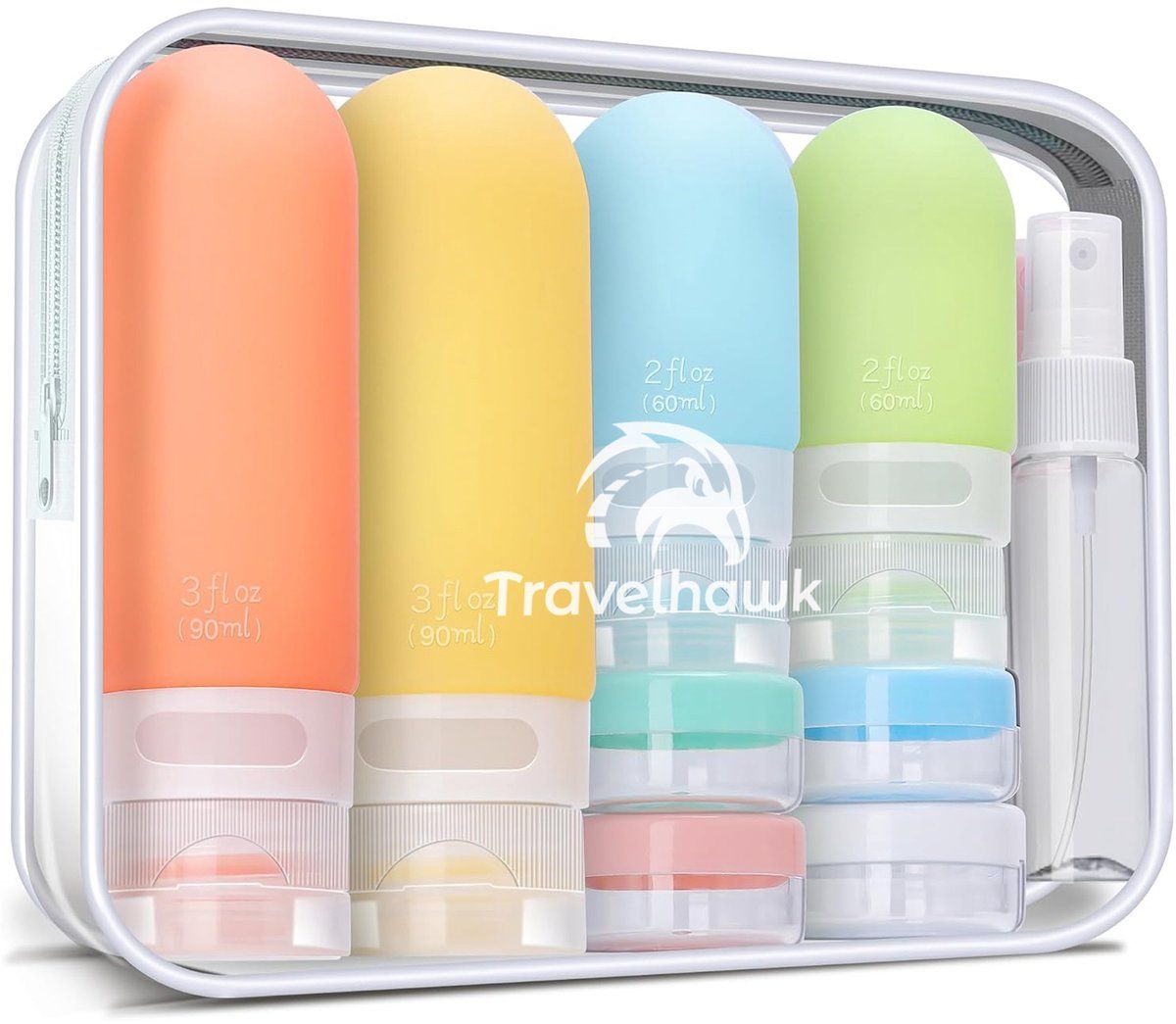 Travelhawk Reisflesjes Met Etui - 60/90 Ml - 15-Delig - Reisset - Siliconen Reisflacons - Navulbaar - Reisaccessoires - Toilettas - Reisaccessoires