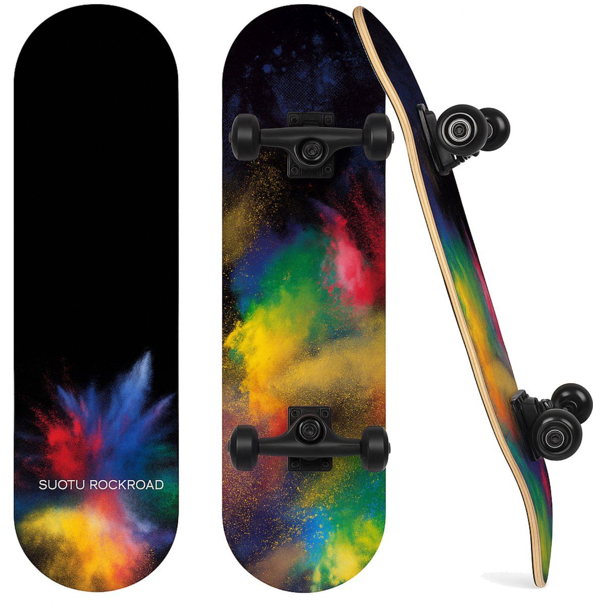 Suotu Skateboard - 80x20cm - Abec-9 - 95A - Schokabsorptie - Rainbow