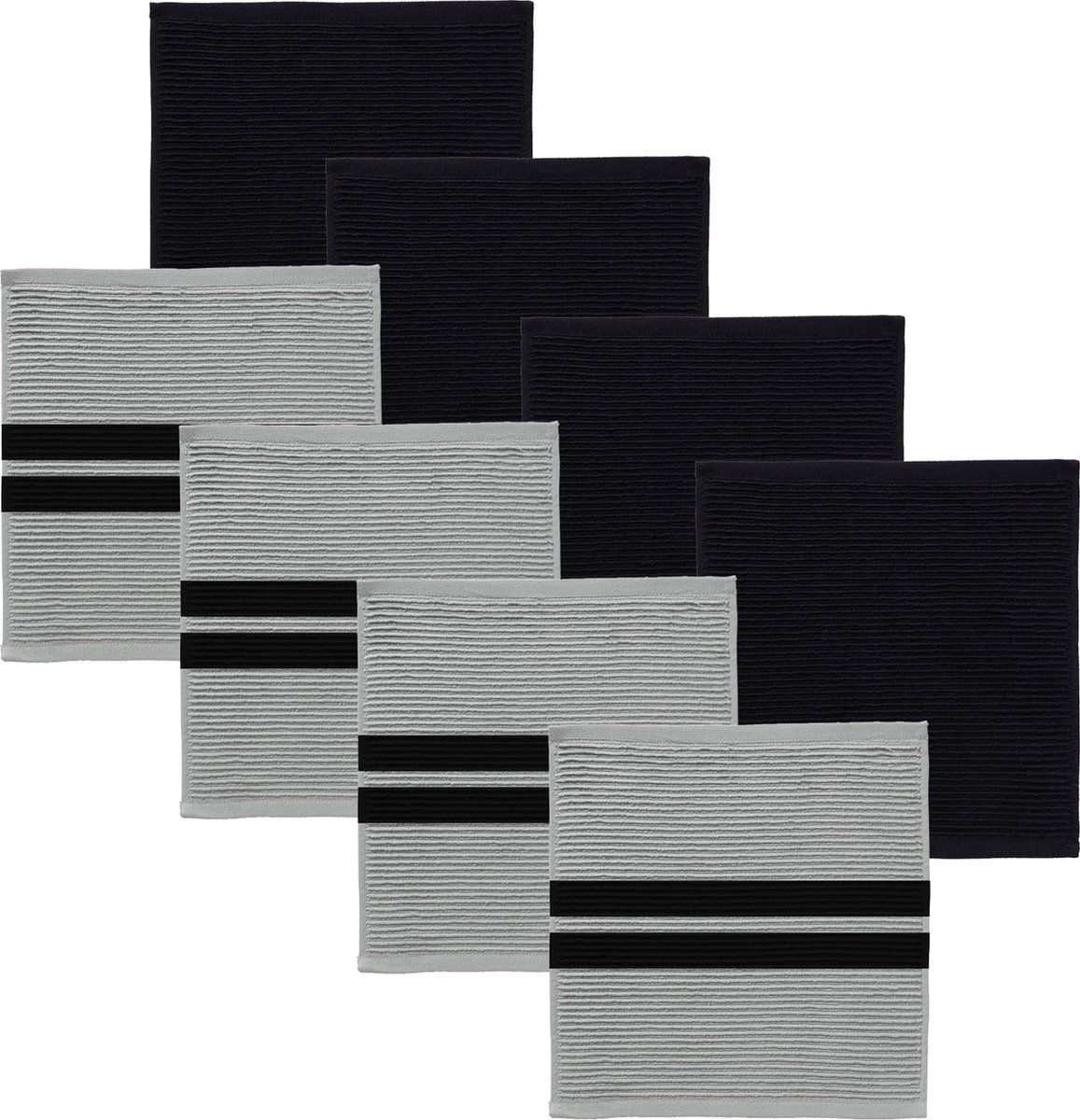 Ddddd Vaatdoek Basic Black&Baxter Grey - Set Van 8 - 100% Katoen (8 Stuks)