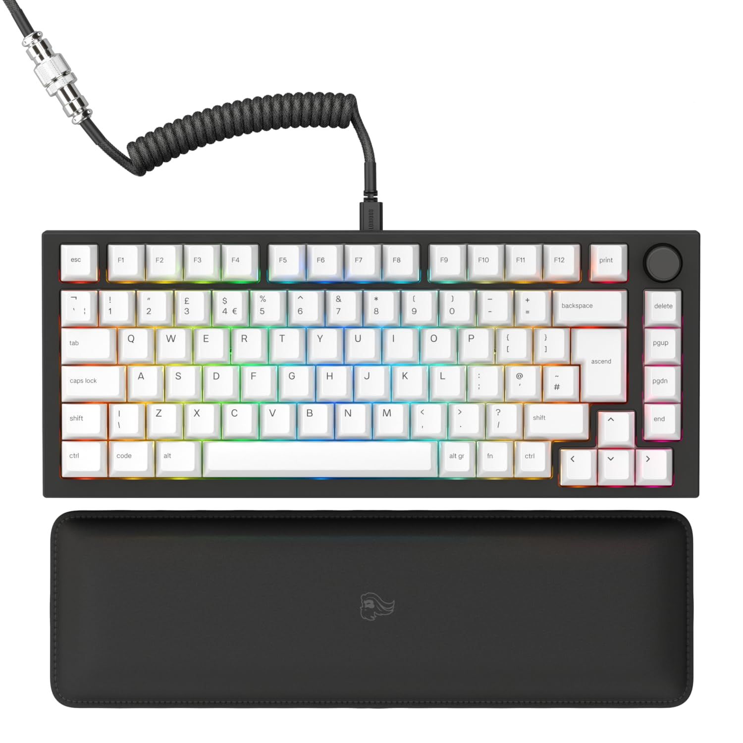 Glorious Gaming GMMK PRO 75% - Modulair mechanisch gamingtoetsenbord, TKL, 1,5 kg frame, aanpasbaar, Fox-switches, spiraalkabel, polssteun, witte PBT-toetsen, RGB, Engelse UK QWERTY-indel...