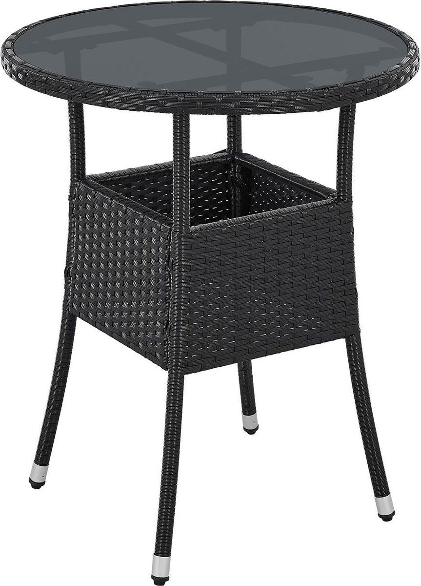 Juskys Yoro - Tuintafel - Rond 60 cm - Zwart - Incl. Glasplaat