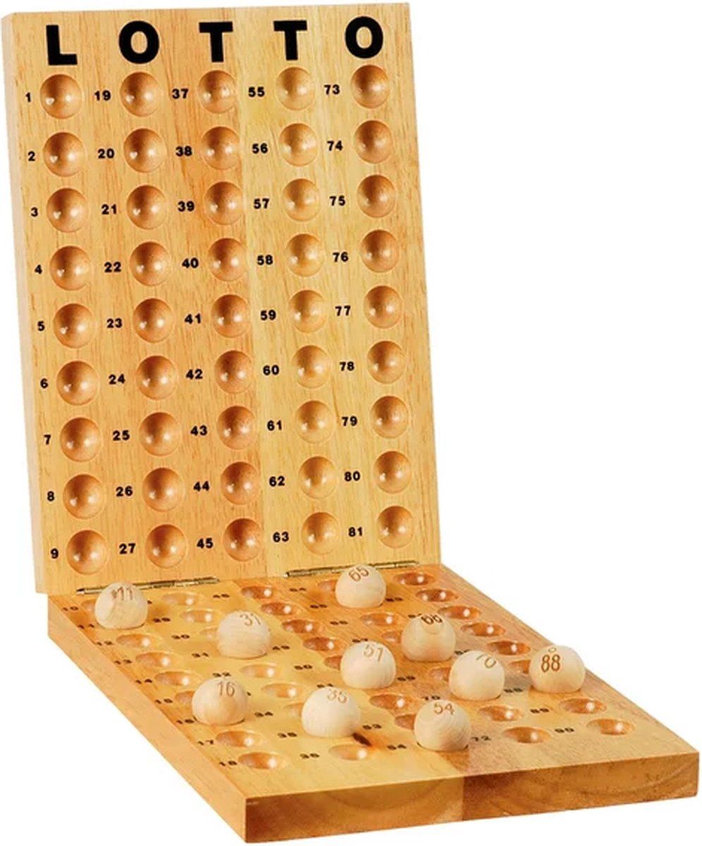 Longfield - Bingo-lotto Set - Compleet Met 90 Ballen En Houten Controlebord