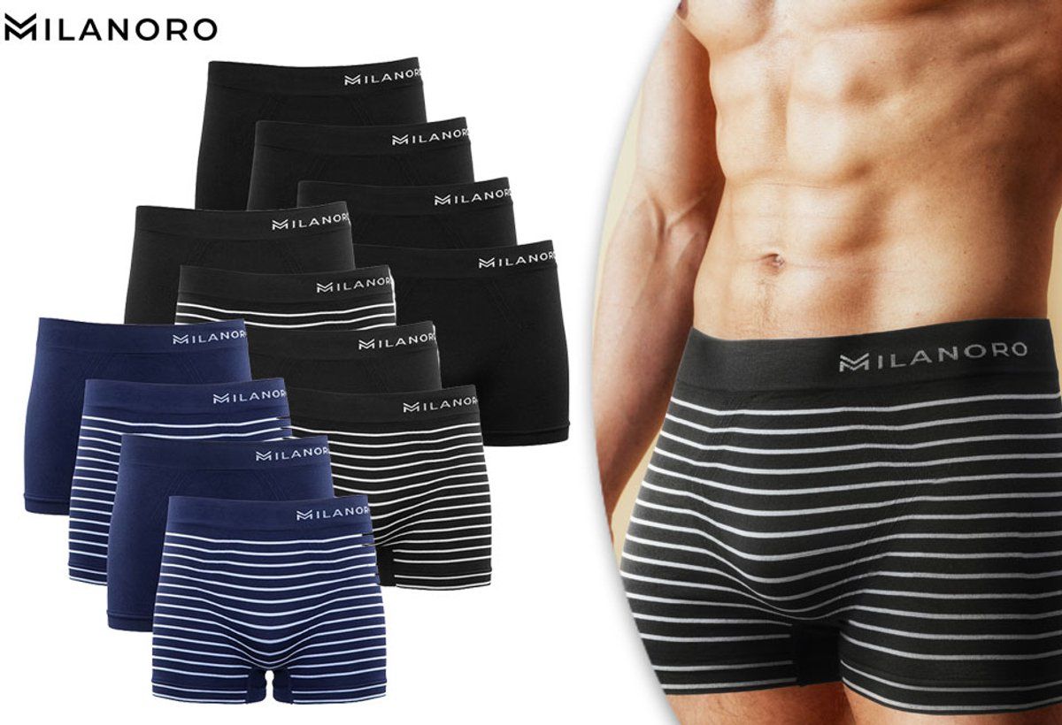 Milanoro - Naadloze Boxershorts - Set Van 4 - Zwart / Zwart Gestreept - L