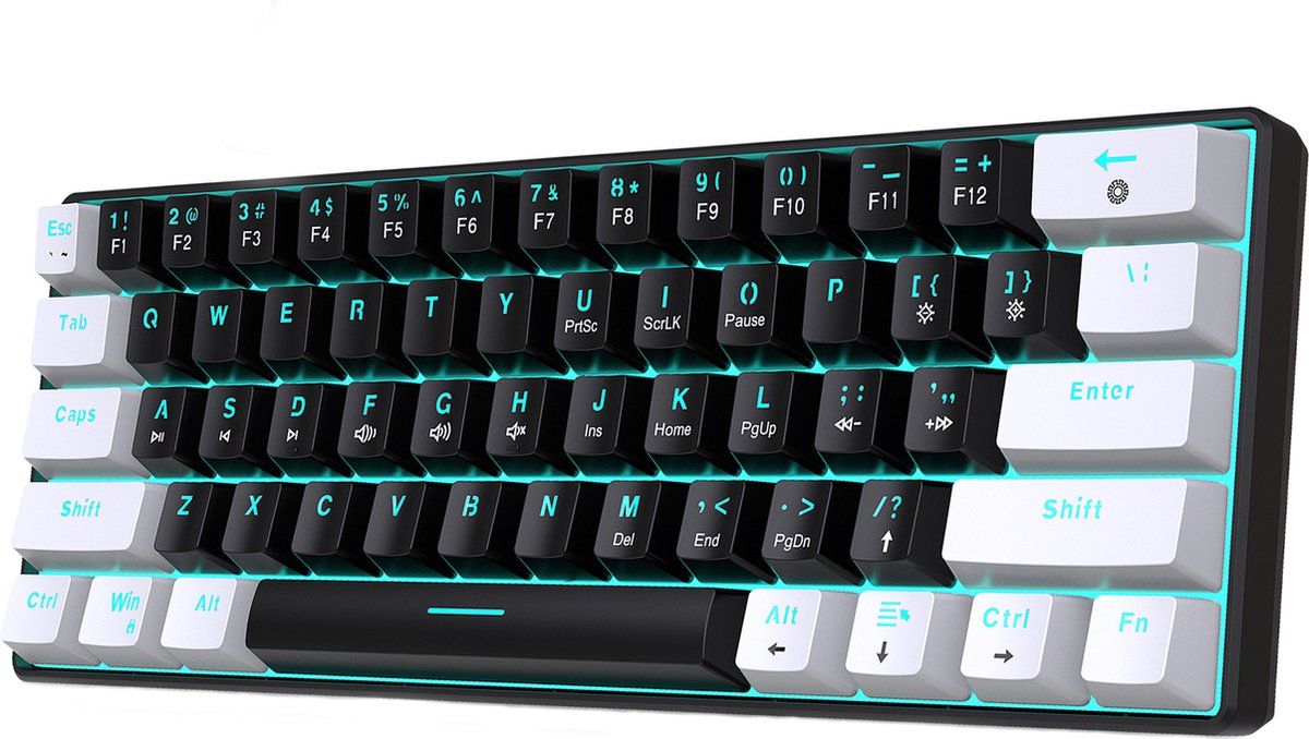 Hxsj V900 - Bedrade Gaming Toetsenbord - Mechanisch - Rgb - Blue Switch - 61 Keys - Zwart Wit